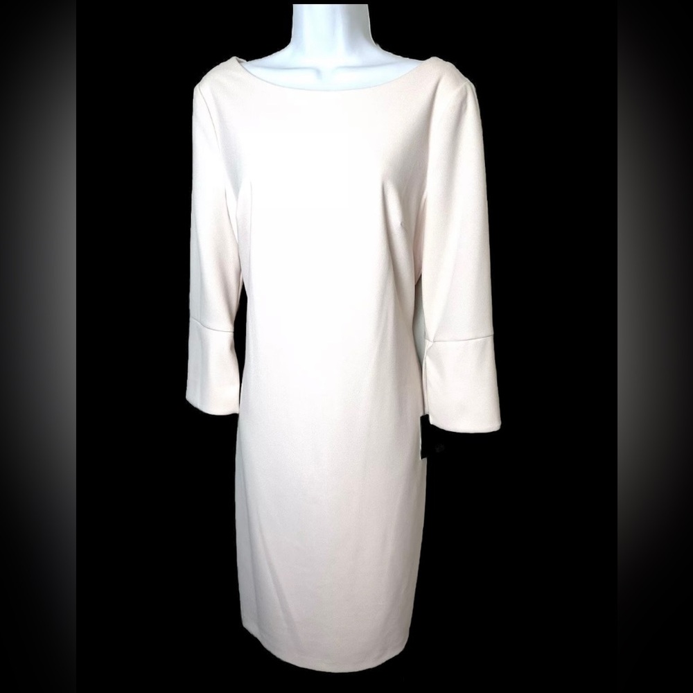 New CALVIN KLEIN Split Sleeve Sheath Dress Blossom Pale Pink Blush Wedding Work
